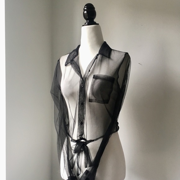 Mendocino mesh organza black tie front blouse - Picture 2 of 9